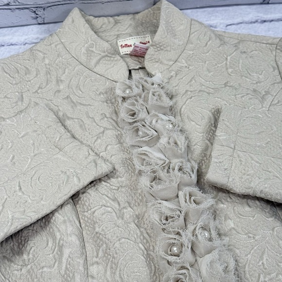 Toffee Apple Women's M Jacket Mandarin Collar Floral Jacquard Coat Pearls Tulle - Picture 9 of 16